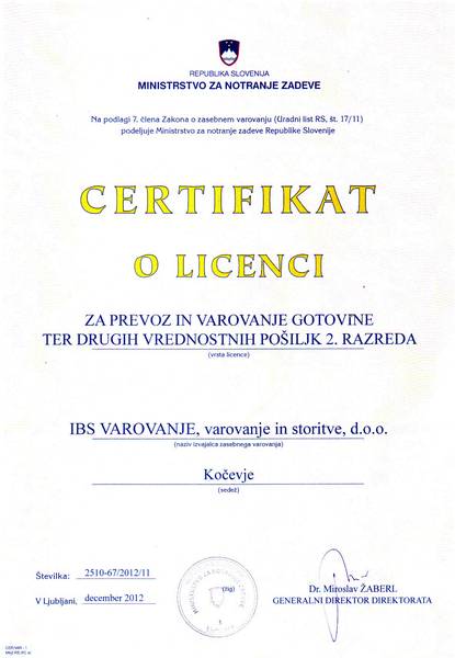 Certifikat za prevoz denarja